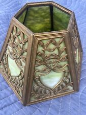 6 Sided Green LEADED STAINED SLAG GLASS SHADE for ART Nouveau Vntage picture