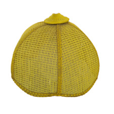 Vintage Mid Century Yellow Woven Rattan Basket Chandelier Lamp No Wiring w/ Wear picture