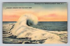 Narragansett Pier RI-Rhode Island, Greetings, Majestic Breaker, Vintage Postcard picture