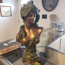 Vintage Large Solid Cast Brass Pedestal Bust Of Lady Venus picture