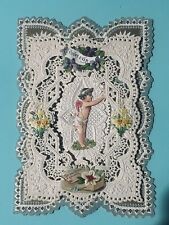 Antique Victorian Paper Lace Cupid Valentines Card “Yours Ever” w/ Poem Inside picture
