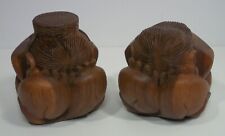 Hand Carved Wooden Man & Woman Figures Weeping Crouched Position Head in Hands picture