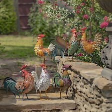 Set of 6 Assorted Style Galvanized Iron Rooster Figurines picture