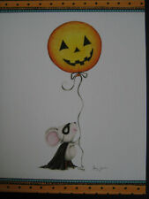 UNUSED 2015 vintage greeting card By Stacey Yacula HALLOWEEN Mouse w JOL Balloon picture