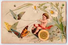 1880s DECATUR ILLINOIS HATCH DRY GOODS MERRICK THREAD BUTTERFLIES CHERUB FANTASY picture