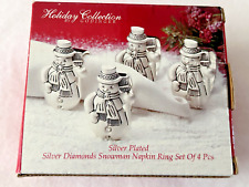 Godinger Silver Plated Diamonds  Winter Snowman Holiday Set of 4 Napkin Rings picture