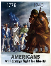 1943 Americans Fight For Liberty WWII Poster Art Print 8.5