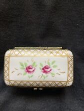 Limoges France Hand Painted Pink Roses Trinket Pill Jewelry Box Vintage Antique picture