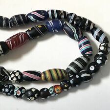 Venetian Feather Stripes Skunk Thousand Eye Millefiori African Trade Glass Beads picture