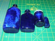 Vintage Blue Bottles - 4 Bottles - 1 w/ Lid - All in Good Shape picture