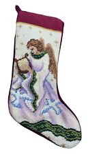 Vtg Wool Embroidered Christmas Stocking Needlepoint ANGEL Imperial Elegance 1991 picture
