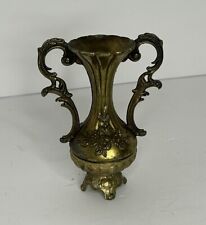 Vintage Italian Brass Ornate Footed Bud Vase Floral Pattern Double Handle 5