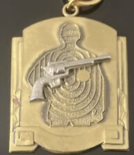 VINTAGE 3D Pistol Guns Weapons NRA Keychain / Pendant - Steel Gold & Silver picture