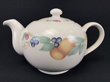 Corelle Abundance 4 Cup Teapot Fruit Peach Berries Beige Porcelain Vintage 1991 picture