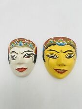 Vintage Asian Indonesian Lady Female Face Mask lot of 2 Handmade Handpaint Decor picture