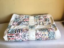Vintage Handmade Cotton Feedsack Patchwork Square Heavy Damage Cutter Quilt picture