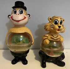 HTF Vintage 70s Monkey in Top Hat & tiger Figural Snow Globe Zoo Souvenir rare picture