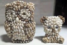 VINTAGE Seashell Shell Art Figurines OWL And TEDDY BEAR LOT CUTE FUN NOT MINT picture
