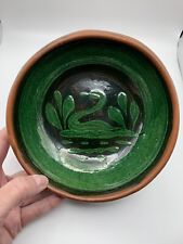 Vintage Mexican Patamban Michoacán Swan Green Glaze Pottery Bowl picture