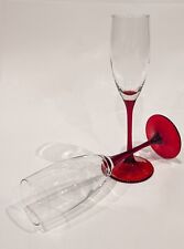 2 Luminarc Champagne Flute 6 oz  Glasses, Clear Ruby Red Stem, 8.75