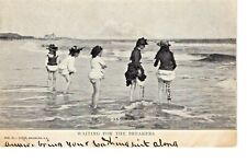 Postcard Victorian Swimmers Wade in Atlantic,Waiting for the Breakers, Undivided picture