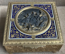 RARE Gorgeous Antique Ovington Gilt Bronze & Blue Enamel Jewelry Casket Box Case picture