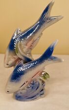 Vintage Lusterware Two Blue Fish Sea Ocean Glossy Decoration Figure China Good picture
