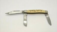 Vintage Schrade SC505 Scrimshaw Duck Scene Stockman Folding Pocket Knife 3 Blade picture