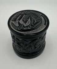 Vintage Boma Canada Tribal Design Black Resin Small Trinket Box picture