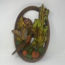 Vintage 1974 Burwood Products Plastic Wall Plaque Pheasant Harvest Thanksgiving picture