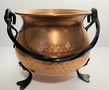 VINTAGE COPPER CAULDRON KETTLE POT HAND HAMMERED WROUGHT IRON HANDLE * GERMANY picture