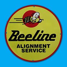 VINTAGE BEELINE ALIGNMENT BEE GAS STATION SERVICE MAN CAVE OIL PORCELAIN SIGN picture
