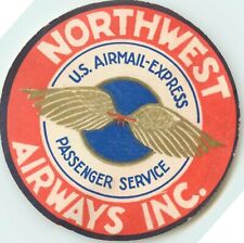Airmail & Passenger  ~NORTHWEST AIRWAYS~ Unique Gold Wings Luggage Label 1945 picture