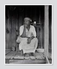 Black Mississippi Sharecropper Sitting on Porch c1930s, Vintage Photo Reprint picture