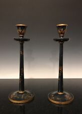 A Pair Of Antique French Japanned Lacquered Chinoiserie Candlesticks picture