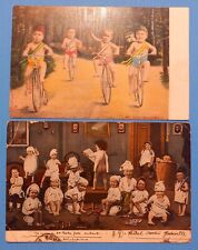 Multiple Babies 1904 Antique French Fantasy Postcard Lot Riding Bicycles Smoking picture