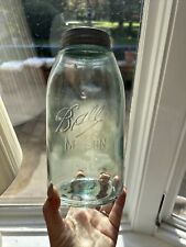 Vintage Ball Mason Jar Half Gallon Clear Blue Glass with Zinc Lid Collectible picture