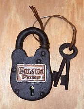 Folsom Prison Cast Iron Working Lock With 2 Keys Rusty Antique Finish   picture