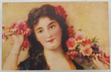1907 Beautiful Lady Flowers Postcard picture