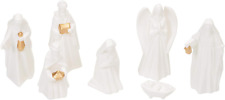 White Porcelain 7 PC Hand Painted Miniature Christmas Nativity Set, Boxed picture