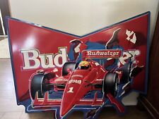 VINTAGE Budweiser Formula 1 Racing 35” X 28” metal/tin Anheuser-Busch Beer Sign picture