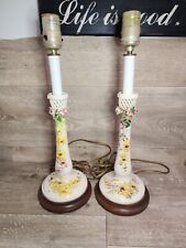 Vintage Pair of Hand Made in Italy Porcelain Lamps Majolica Allplied Berries  picture