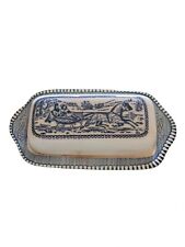 Vintage Royal China Currier & Ives Blue/White Covered Butter Dish Sleigh Ride picture