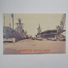 Naval Base Norfolk Virginia Vintage Chrome Postcard Ships Sailors Cars Pier 7 picture