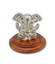 Indian Traditional 999 Pure Silver Ganpati Bappa with Round Wooden For Puja 60gm picture