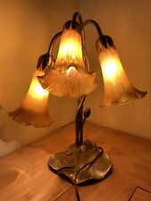 Vintage Tiffany Style Lily Pad lamp with 3 Glass Tulip Shades  Perfect picture