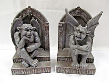 New in Box Gargoyle Bookends Pair Statues Aged look Cement Castle Winged 6