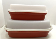Set of 2 Vintage Tupperware  Meat Marinade Container Paprika Red #1294 & #1518 picture