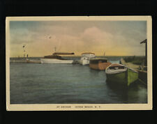 New York Hand Colored Postcard Ocean Beach Fire Island Boats at Anchor Vintage picture