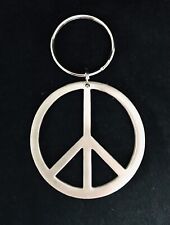 Pewter Peace Sign Flower Child 1970’s Symbol Woodstock Silver Metal Keychain H picture